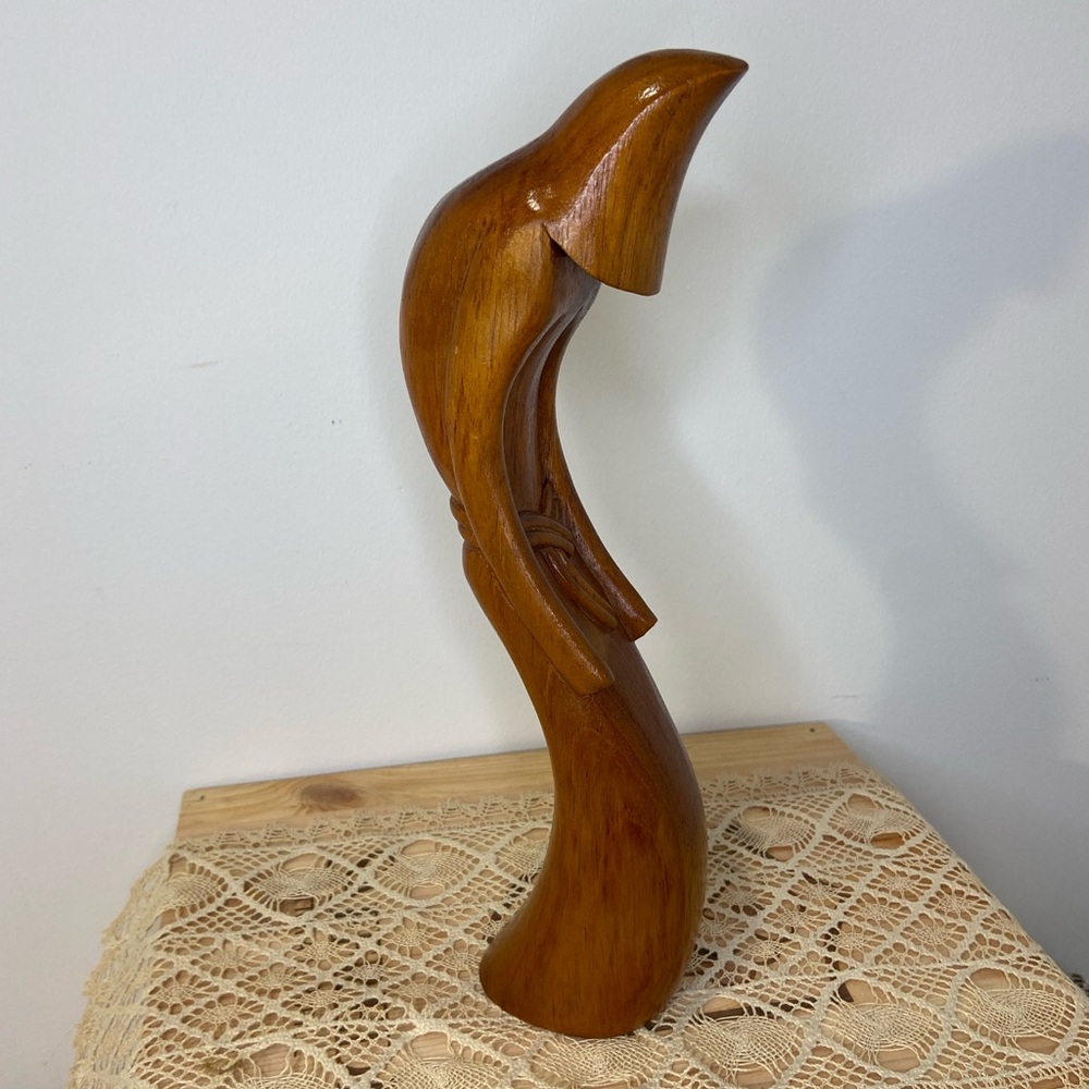 Vintage J. Pinal Wood Carving of Praying Monk Robed Figure from Mexico